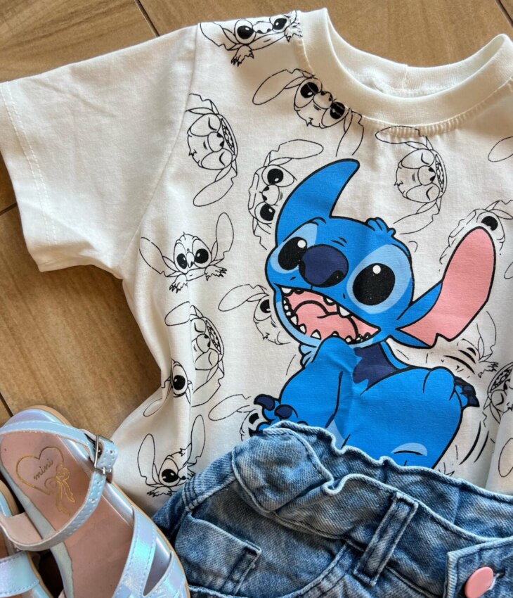 fernandaramoskids com br Blusa Cropped Infantil Feminino Manga Curta Vários Stich Off White1