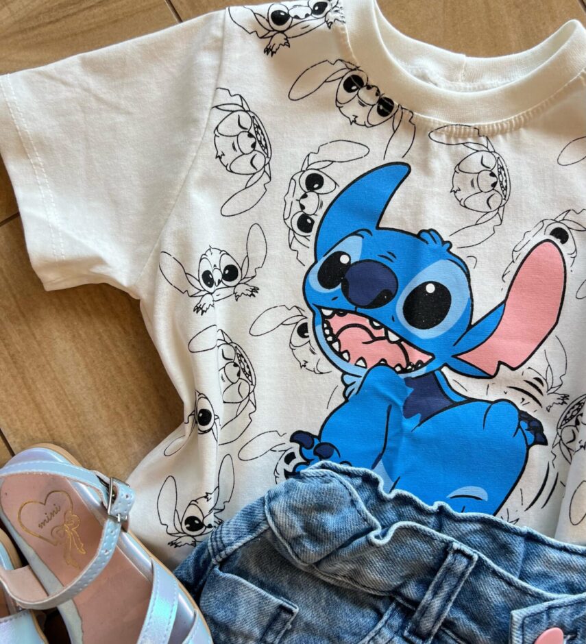 fernandaramoskids com br Blusa Cropped Infantil Feminino Manga Curta Vários Stich Off White1