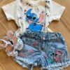 Blusa Cropped Infantil Feminino Manga Curta Vários Stich Off White Fermanda Ramos Kids
