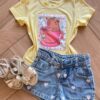 Blusa Infantil Feminina Manga Curta Malha Amarela de Capivara Fernanda Ramos Kids