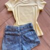 fernandaramoskids com br Blusa Infantil Feminina Manga Curta Malha Amarela de Gatinho2