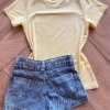 fernandaramoskids com br Blusa Infantil Feminina Manga Curta Malha Amarela Flores2