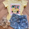 Blusa Infantil Feminina Manga Curta Malha Amarela Lemon Fernanda Ramos Kids