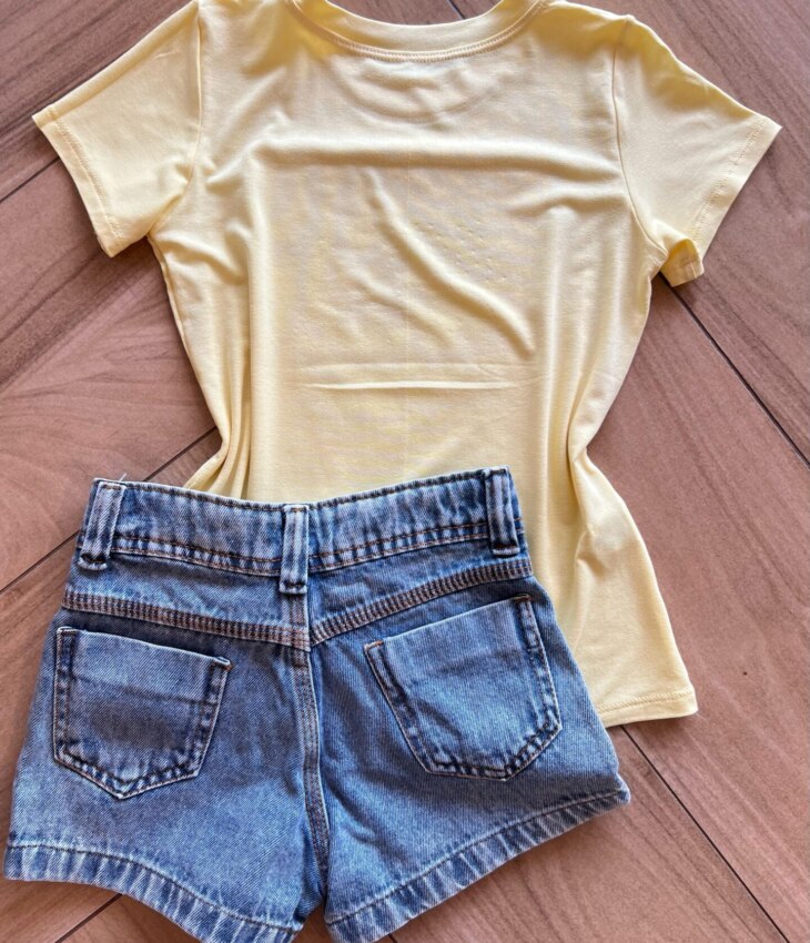 fernandaramoskids com br Blusa Infantil Feminina Manga Curta Malha Amarela Lemon2