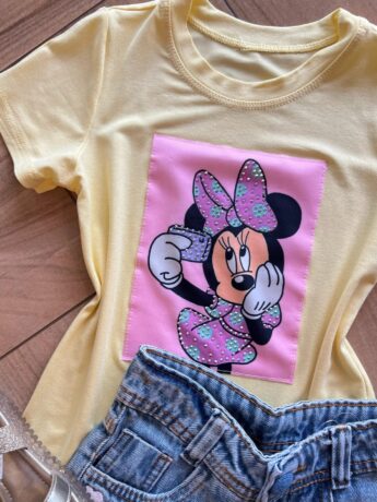 fernandaramoskids com br Blusa Infantil Feminina Manga Curta Malha Amarela Minnie1