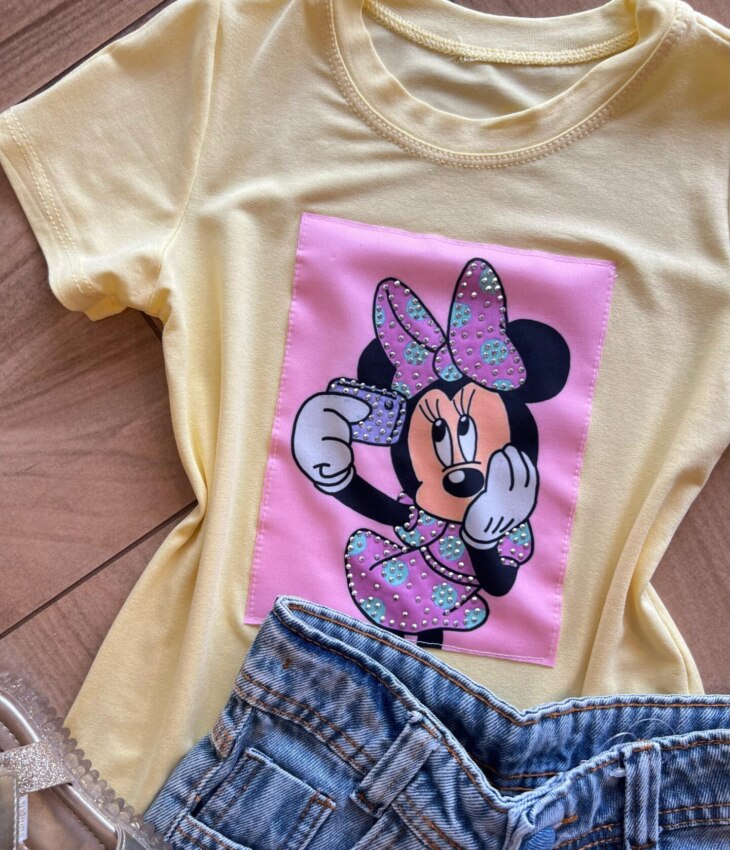 fernandaramoskids com br Blusa Infantil Feminina Manga Curta Malha Amarela Minnie1