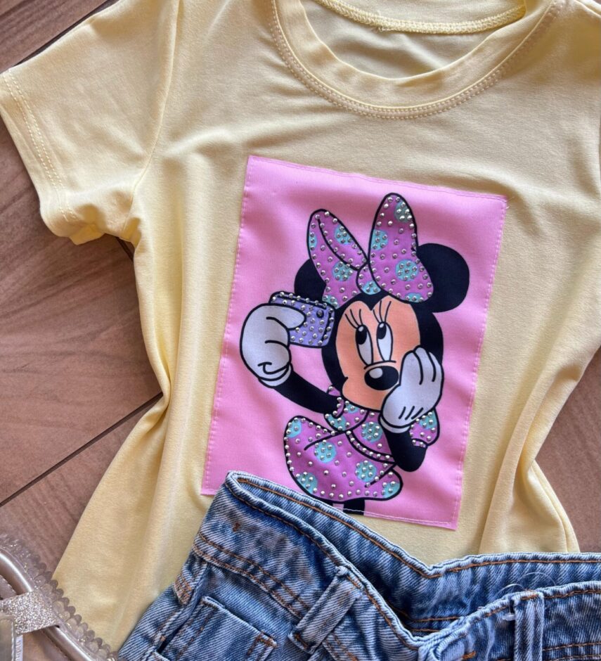 fernandaramoskids com br Blusa Infantil Feminina Manga Curta Malha Amarela Minnie1