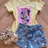 Blusa Infantil Feminina Manga Curta Malha Amarela Minnie Fernanda Ramos Kids