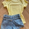 fernandaramoskids com br Blusa Infantil Feminina Manga Curta Malha Amarela Minnie2