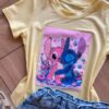 fernandaramoskids com br Blusa Infantil Feminina Manga Curta Malha Amarela Stich Apaixonado1