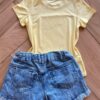 fernandaramoskids com br Blusa Infantil Feminina Manga Curta Malha Amarela Stich Apaixonado2