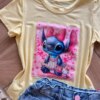 fernandaramoskids com br Blusa Infantil Feminina Manga Curta Malha Amarela Stich Azul1