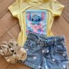 Blusa Infantil Feminina Manga Curta Malha Amarela Stich Cozinheiro Fernanda Ramos KIds