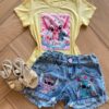 Blusa Infantil Feminina Manga Curta Malha Amarela Stich Love Fernanda Ramos Kids