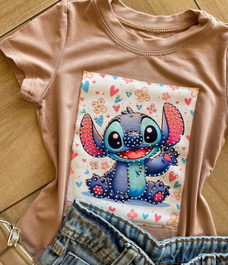 fernandaramoskids com br Blusa Infantil Feminina Manga Curta Malha Bege Estampada1
