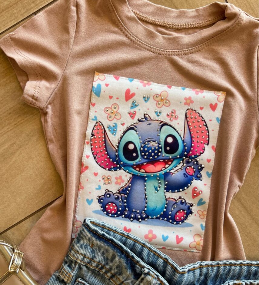 fernandaramoskids com br Blusa Infantil Feminina Manga Curta Malha Bege Estampada1