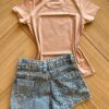 fernandaramoskids com br Blusa Infantil Feminina Manga Curta Malha Bege Estampada2