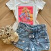 Blusa Infantil Feminina Manga Curta Malha Branca Barbie Fernanda Ramos Kids
