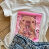 fernandaramoskids com br Blusa Infantil Feminina Manga Curta Malha Branca Capivara Fofinha1