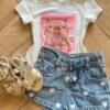 Blusa Infantil Feminina Manga Curta Malha Branca Capivara Fofinha Fernanda Ramos Kids