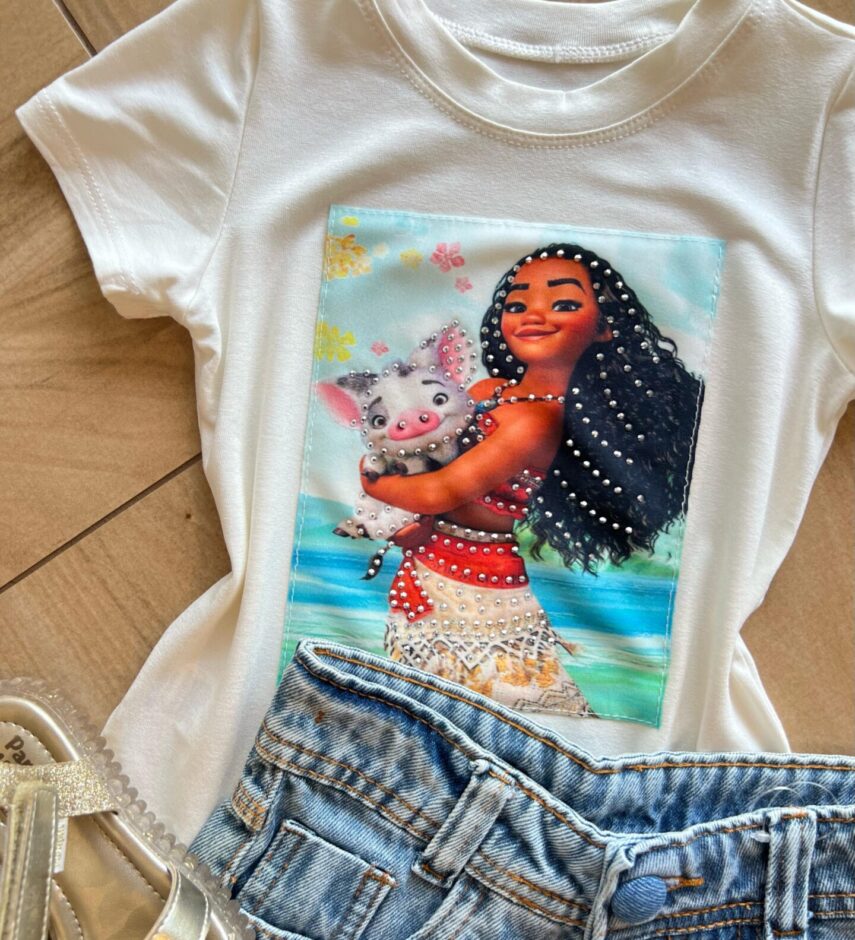 fernandaramoskids com br Blusa Infantil Feminina Manga Curta Malha Branca Moana1