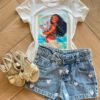Blusa Infantil Feminina Manga Curta Malha Branca Moana Fernanda Ramos Kids