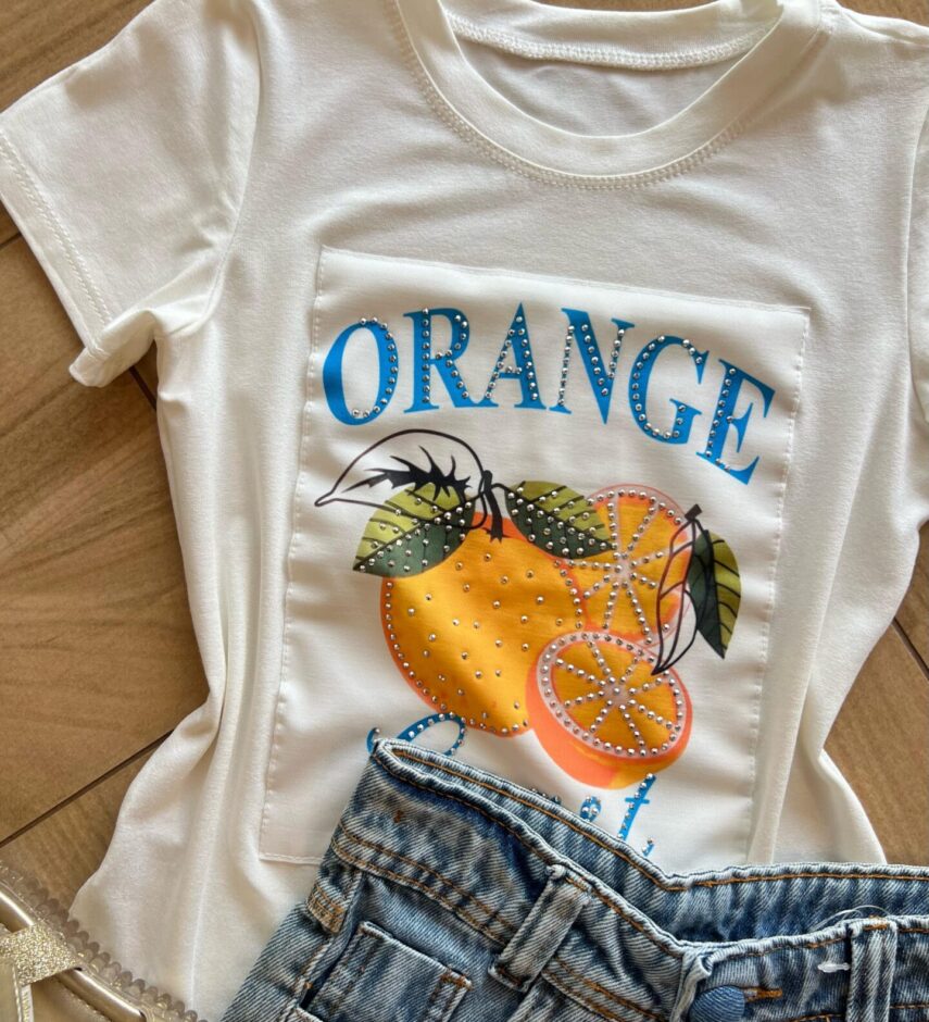 fernandaramoskids com br Blusa Infantil Feminina Manga Curta Malha Branca Orange1