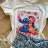 fernandaramoskids com br Blusa Infantil Feminina Manga Curta Malha Branca Stich1