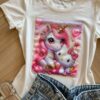 fernandaramoskids com br Blusa Infantil Feminina Manga Curta Malha Branca Unicórnio1