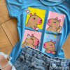 fernandaramoskids com br Blusa Infantil Feminina Manga Curta Malha Capivara Azul1