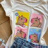 fernandaramoskids com br Blusa Infantil Feminina Manga Curta Malha Capivara Off White1