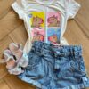 Blusa Infantil Feminina Manga Curta Malha Capivara Off White Fernanda Ramos Kids