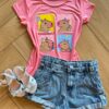 Blusa Infantil Feminina Manga Curta Malha Capivara Rosa Fernanda Ramos Kids