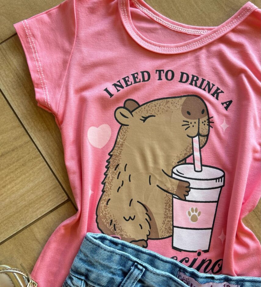 fernandaramoskids com br Blusa Infantil Feminina Manga Curta Malha Capy ccino Rosa1