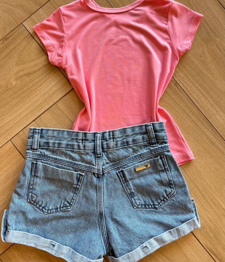 fernandaramoskids com br Blusa Infantil Feminina Manga Curta Malha Capy ccino Rosa2