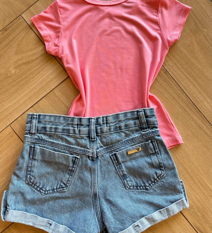 fernandaramoskids com br Blusa Infantil Feminina Manga Curta Malha Capy ccino Rosa2