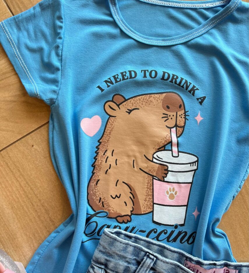 fernandaramoskids com br Blusa Infantil Feminina Manga Curta Malha Capy ccino Azul1