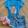 Blusa Infantil Feminina Manga Curta Malha Capy ccino Azul Fernanda Ramos Kids