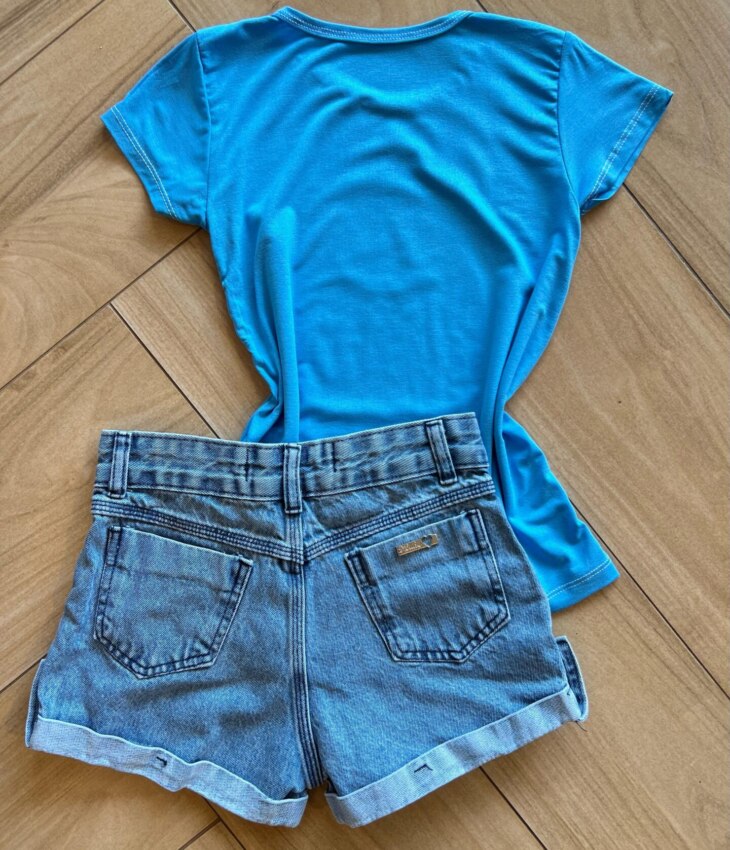 fernandaramoskids com br Blusa Infantil Feminina Manga Curta Malha Capy ccino Azul2