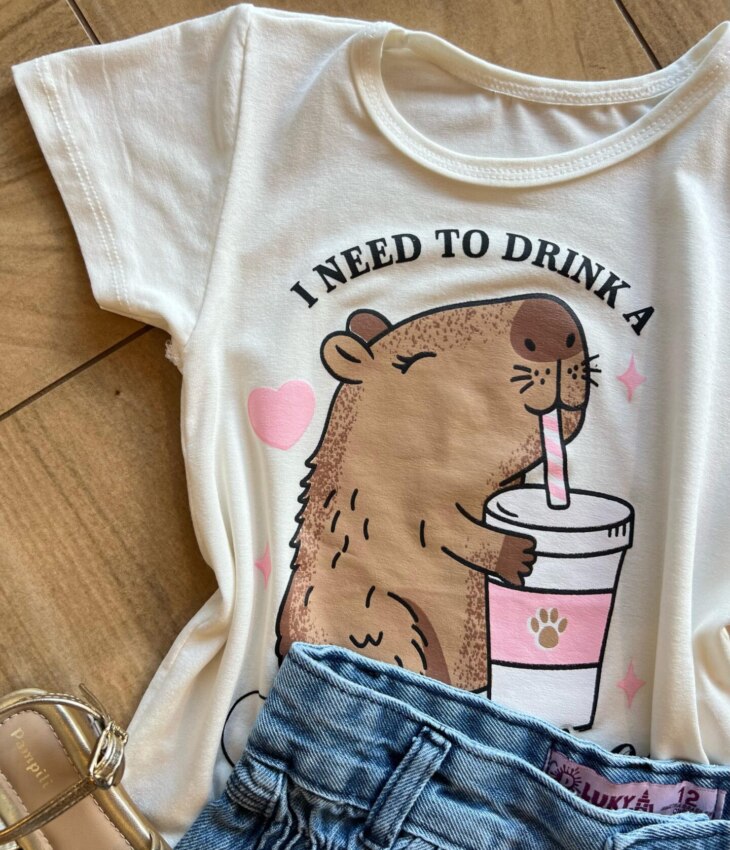 fernandaramoskids com br Blusa Infantil Feminina Manga Curta Malha Capy ccino Off White1