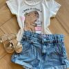 Blusa Infantil Feminina Manga Curta Malha Capy ccino Off White Fernanda Ramos Kids