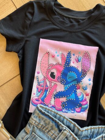 fernandaramoskids com br Blusa Infantil Feminina Manga Curta Malha Preta Estampada1