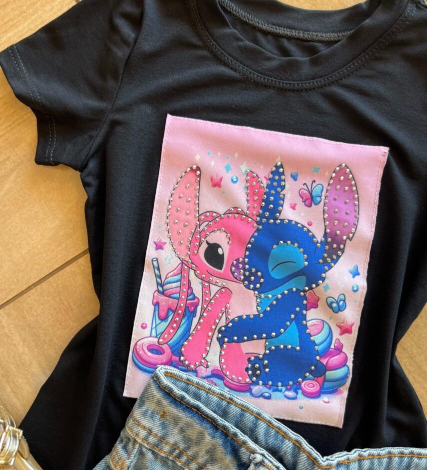 fernandaramoskids com br Blusa Infantil Feminina Manga Curta Malha Preta Estampada1