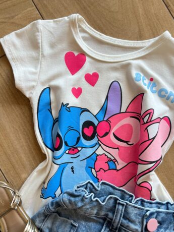 fernandaramoskids com br Blusa Infantil Feminina Manga Curta Malha Stich Apaixonado1