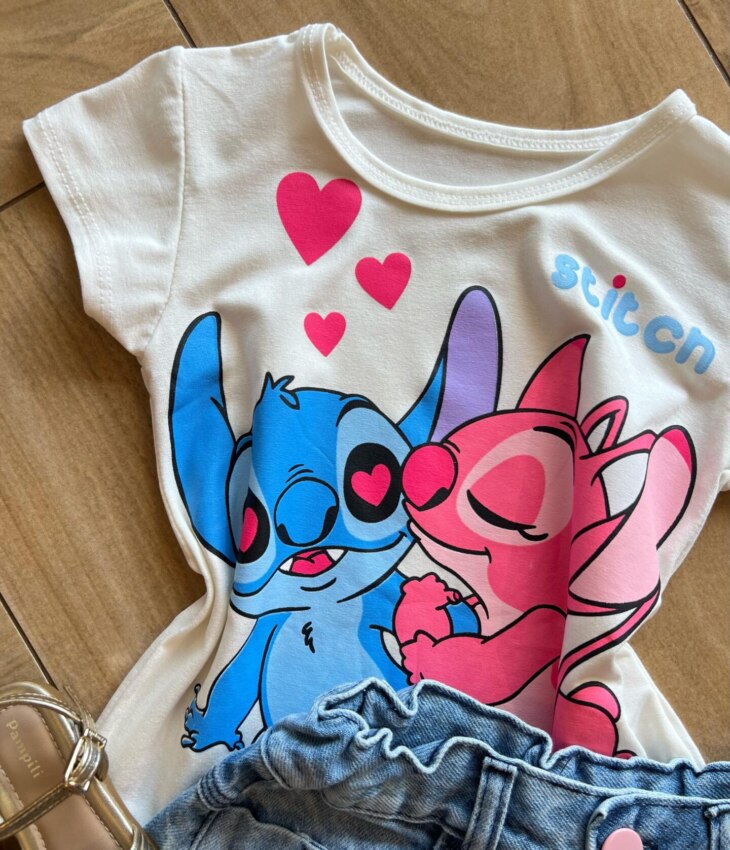 fernandaramoskids com br Blusa Infantil Feminina Manga Curta Malha Stich Apaixonado1
