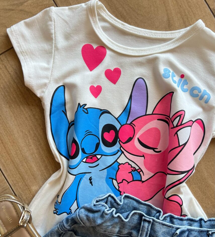 fernandaramoskids com br Blusa Infantil Feminina Manga Curta Malha Stich Apaixonado1