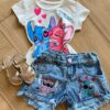 Blusa Infantil Feminina Manga Curta Malha Stich Apaixonado Fernanda Ramos Kids
