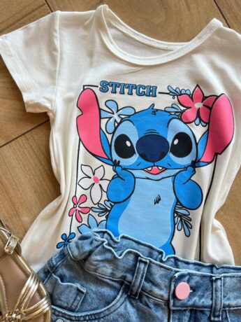 fernandaramoskids com br Blusa Infantil Feminina Manga Curta Malha Stich Encantado Off White1
