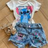 Blusa Infantil Feminina Manga Curta Malha Stich Encantado Off White Fernanda Ramos Kids