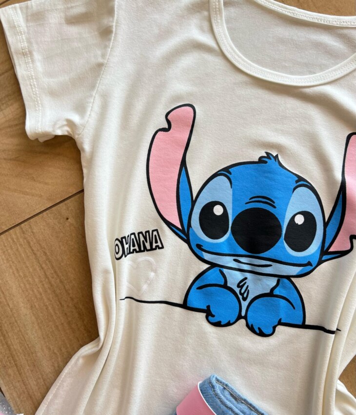 fernandaramoskids com br Blusa Infantil Feminina Manga Curta Malha Stich Ohana1